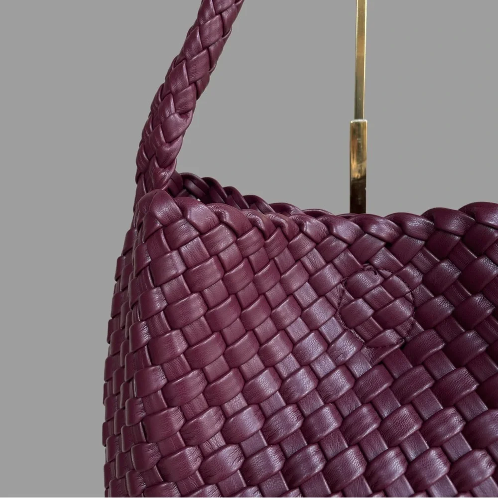 SONOMA Purple Burgundy Wine Faux Leather Woven Hobo Bag Basketweave Shoulder Bag